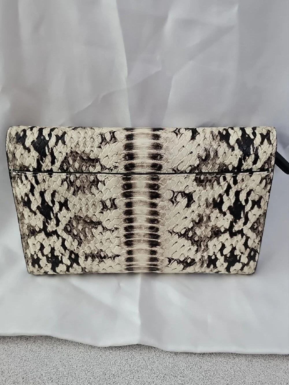 Michael Kors Snakeskin-Print Foldover Clutch - Black & Cream